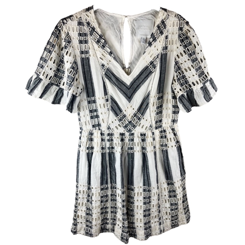 Etttwa By Anthropologie White Grey Highwaist Eyelet Knit Romper Size 4